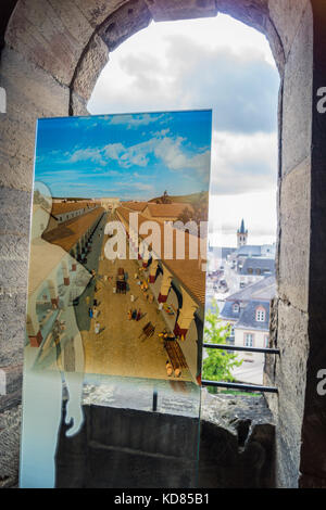 Rekonstruierten römischen Ära Blick von Porta Nigra, römische Stadt Tor, 2. Jahrhundert n. Chr., Trier, Rheinland-Pfalz, Deutschland Stockfoto