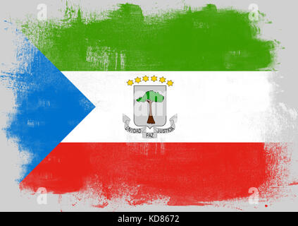 Flagge Äquatorialguineas mit Bürste an soliden Hintergrund gemalt, Stockfoto