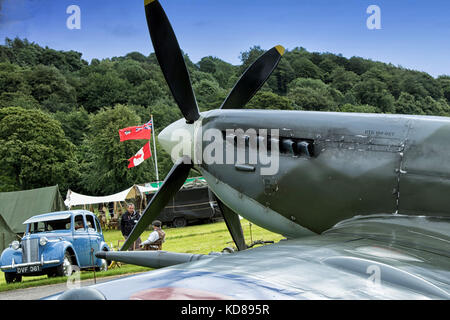 Supermarine Spitfire, dargestellt an der Pateley Bridge 1940 Wochenende, Nidderdale, North Yorkshire, England, UK. Stockfoto