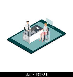 Arzt Untersuchung eines Patienten in seinem Büro auf einem digitalen Tablet: Online medizinische Beratung Konzept Stock Vektor