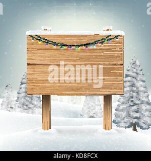 Weihnachten Holzbrett mit Schnee Winter Stock Vektor