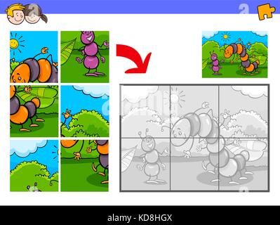 Cartoon Illustration der pädagogischen Puzzle Aktivität Spiel für Kinder mit Caterpillar und ameise insekt Zeichen Stock Vektor