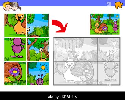 Cartoon Illustration der pädagogischen Puzzle Aktivität Spiel für Kinder mit Schnecke und ant Tier Zeichen Stock Vektor