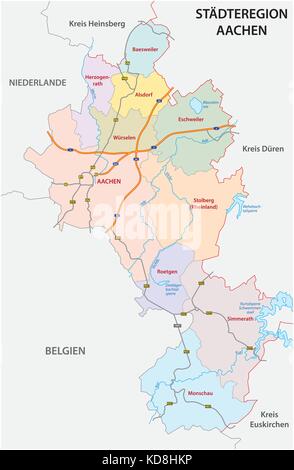 Administrative und politische Karte der Region Aachen in deutscher Sprache Stock Vektor