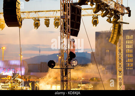 BARCELONA-JUN 1: Arcade Fire (Musik Band) im Konzert an Primavera Sound Festival 2017 durchführen und am 1. Juni 2017 in Barcelona, Spanien. Stockfoto