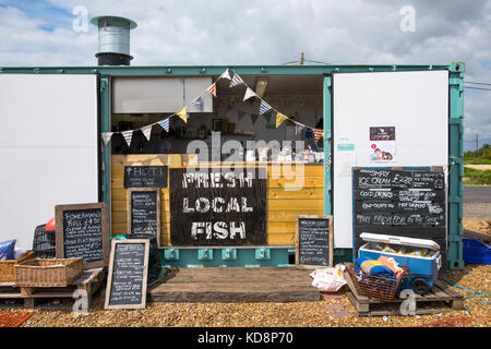 Die dungeness Fisch Hütte Snack Shack vorne in Dungeness, Kent, Großbritannien Stockfoto