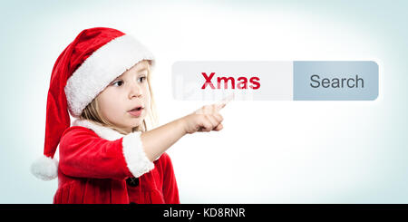 Weihnachten Baby in santa hut mit www-Adresse bar. internet Konzept Stockfoto