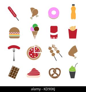 Fast food in bunten Icons Set Vector Stockfoto