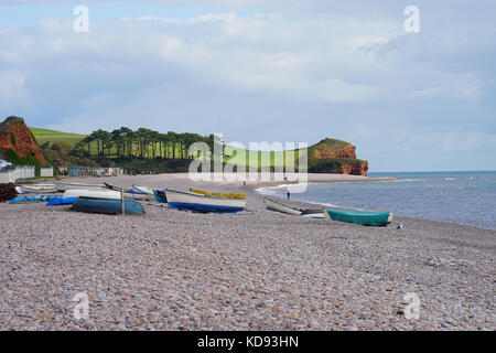 Budleigh Salterton Strand nach Osten in Richtung der Mündung des Flusses Otter Stockfoto