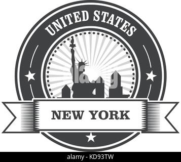 New York Emblem mit Freiheitsstatue Stock Vektor