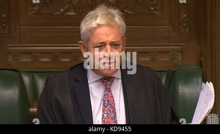 Commons Sprecher John Bercow während Prime Minister's Fragen im Unterhaus, London. Stockfoto