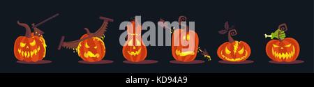 Satz von Scary Halloween Kürbisse. jackolanterns Stock Vektor