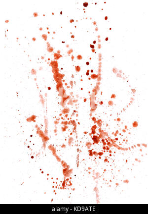 Splatters, Splinter, Flecken, blots und Blobs von Farbe auf weißem Papier Stockfoto