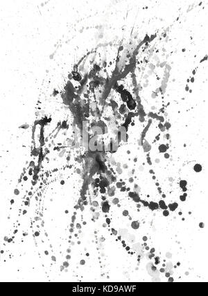 Splatters, Splinter, Flecken, blots und Blobs von Farbe auf weißem Papier Stockfoto