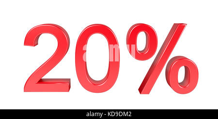 Verkauf von 20 % Rabatt. Isolated On White Background Stockfoto