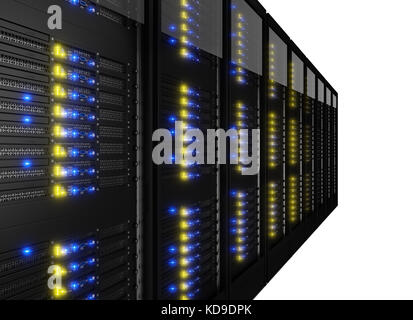 Reihe von Server-Racks. Isoliert auf weißem Hintergrund Stockfoto