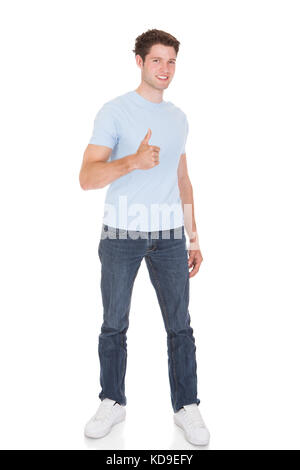 Portrait von glücklichen Menschen auf weißem Hintergrund Stockfoto