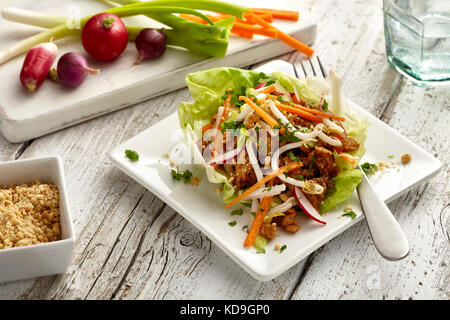 Honig Erdnuss Chicken Salat cups Stockfoto