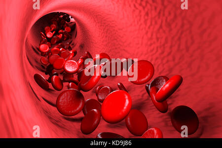 Rote Zellen in Blut, 3D-Rendering Stockfoto