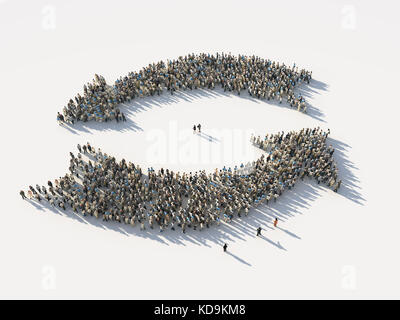 Masse der Menschen als die zwei entgegengesetzten Pfeilen Stockfoto