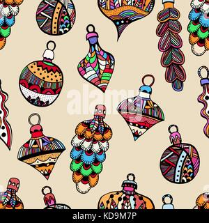 Farbige nahtlose Muster mit Weihnachten handgezeichnete dekorative Elemente im vector. fancy Weihnachtskugeln. Muster für das Malbuch. Hergestellt durch von Trace Stock Vektor