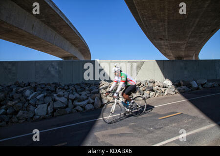 Radweg unter den 105 Freeway Neben los angeles River, Los Angeles, Kalifornien, USA Stockfoto
