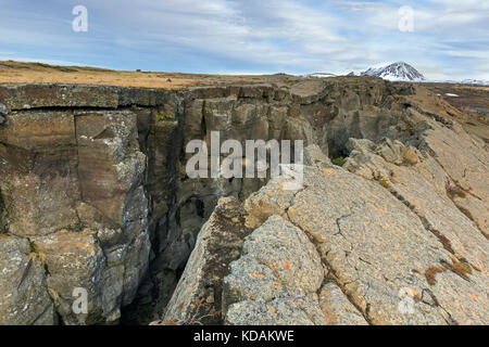 Grjotagia klaffende Spalte/grjótagjá tektonischen Risse, Mid-atlantic Ridge durch Island läuft im östlichen Mývatn Stockfoto