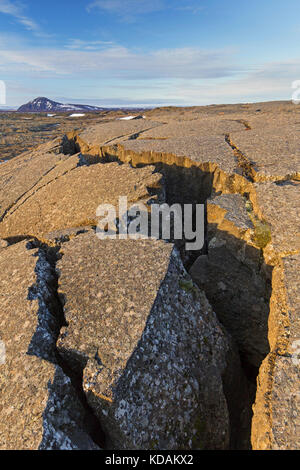 Grjotagia klaffende Spalte/grjótagjá tektonischen Risse, Mid-atlantic Ridge durch Island läuft im östlichen Mývatn Stockfoto