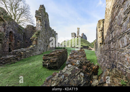 Okehampton Castle, Dartmoor, Devon, England, Vereinigtes Königreich Stockfoto