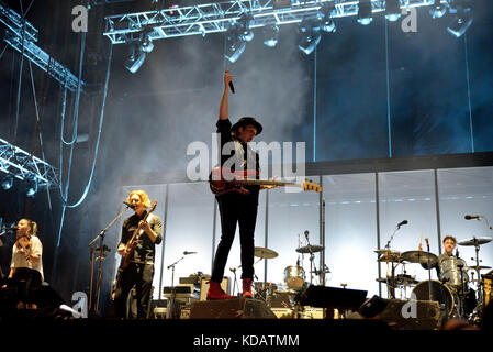 BARCELONA-JUN 3: Arcade Fire (indie Musik Band) im Konzert an Primavera Sound Festival 2017 führen Sie am 3. Juni 2017 in Barcelona, Spanien. Stockfoto