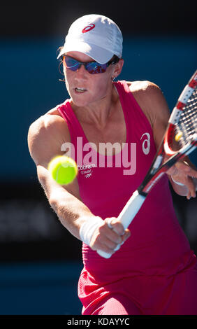 Australian Samantha Strosur in Tag 1 Australian Open spielen. Stosur schlug Klara Zakopalova (CZE) 6-3, 6-4 in der ersten Runde der Australian Open 2014 Stockfoto