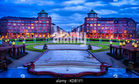 Friedrichsplatz, der Stadtpark im Winter, Mannheim, Deutschland Stockfoto