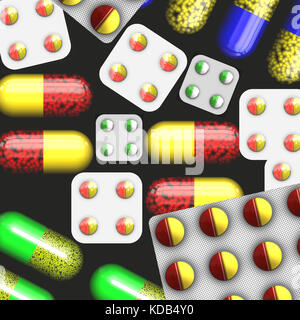 Isolierte Tabletten und Blister Pillen Stockfoto