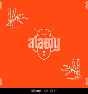 Stilisierte Symbol der japanischen Frau Gesicht und Bambus. Reisen und Freizeit. Design für Banner, Poster oder Drucken. Stock Vektor