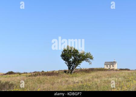 Ein Zimmer schoolhouse - Fox Creek Schule, hohes Gras Wiese, Flint Hills Region, Strong City, Kansas USA Stockfoto