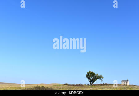 Ein Zimmer schoolhouse - Fox Creek Schule, hohes Gras Wiese, Flint Hills Region, Strong City, Kansas USA Stockfoto