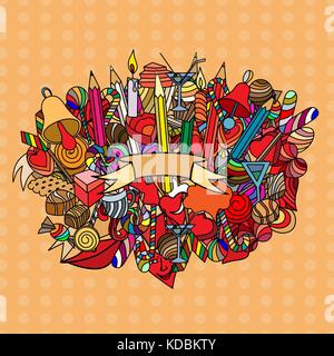 Cute doodle nahtlose Muster. Liebe und Süßigkeiten. Stock Vektor