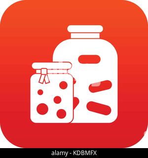 Gläser mit eingelegtem Gemüse und Marmelade Symbol digital Rot Stock Vektor