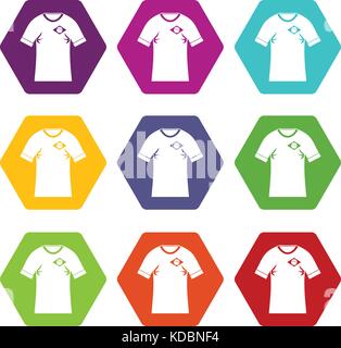 T-Shirt mit Flagge von Brasilien unterzeichnen Icon Set Farbe hexaeder Stock Vektor