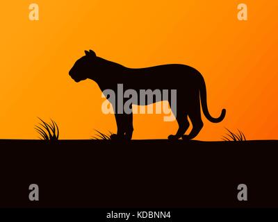 Vektor schwarze Silhouette Tiger auf den Sonnenuntergang Stock Vektor