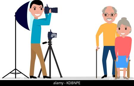 Vektor männlichen Fotograf nimmt Foto Großeltern Stock Vektor