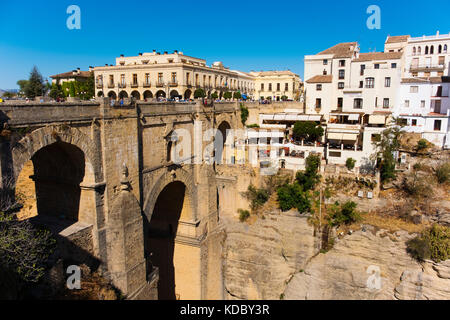 Parador Nacional, staatliches Hotel, Schlucht oder Schlucht El Tajo, Ronda. Provinz Málaga Costa del Sol, Andalusien. Südspanien, Europa Stockfoto