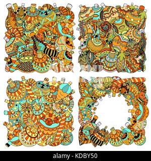 Satz farbiger Weihnachten Spielzeug Hand gezeichnete Kunst dekorative Elemente im vector. fancy Weihnachtsbäume, Kugeln, Sterne. Muster für das Malbuch. Skizze von Stock Vektor