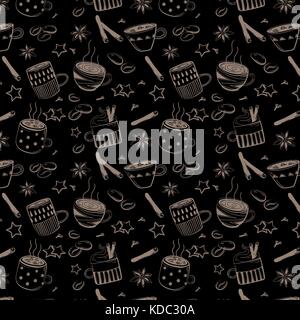 Muster der doodles Kaffee Set. Stock Vektor