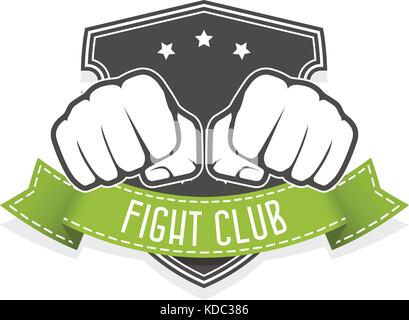 Fight Club Emblem mit zwei Fäuste und Banner Stock Vektor