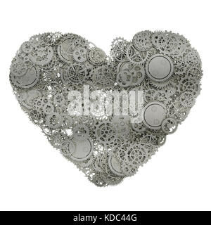 Herz aus Zahnrädern. 3D-Abbildung Stockfoto