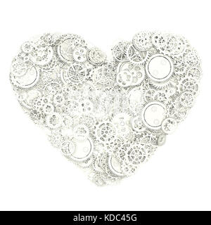 Herz aus Zahnrädern. 3D-Abbildung Stockfoto