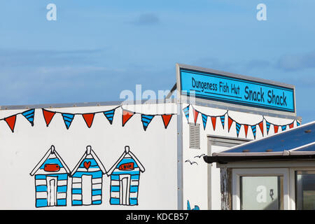 Der fisch Hütte Snack Shack unterzeichnen, dungeness, Kent, Großbritannien Stockfoto