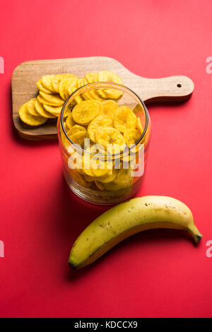 Foto von gesunden Hausgemachte kela oder Banana Chips oder Wafer oder kochbananen Chips, selektiven Fokus Stockfoto