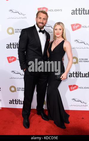 NUR FÜR REDAKTIONELLE VERWENDUNG Chris Robshaw und Camilla Kerslake nehmen an den Virgin Holidays Attitude Awards im Roundhouse, London, Teil. Stockfoto